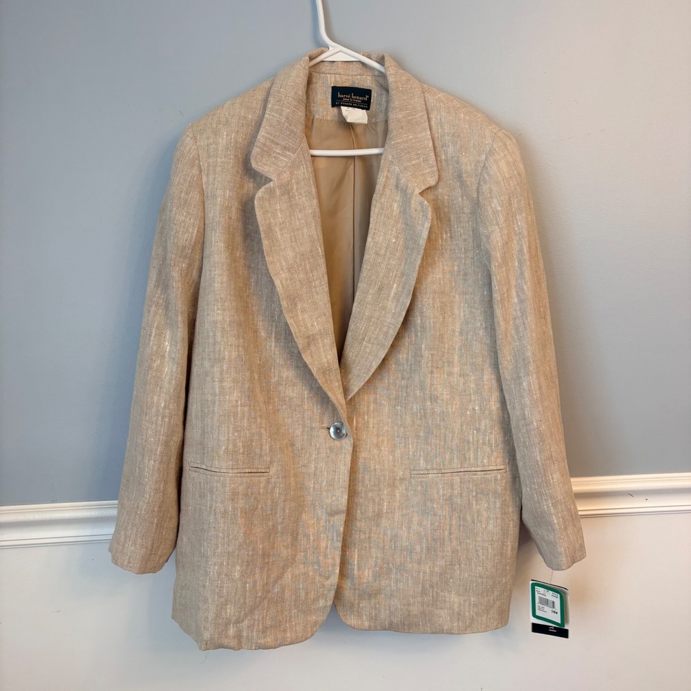 Vintage Harve Benard Linen Blazer Natural Oatmeal Single Button Jacket 18W NWT